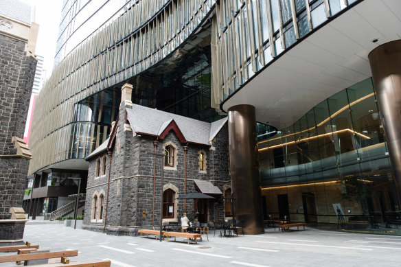 The Manse cafe, inside a heritage neo-gothic building underneath the new tower at Wesley Place.