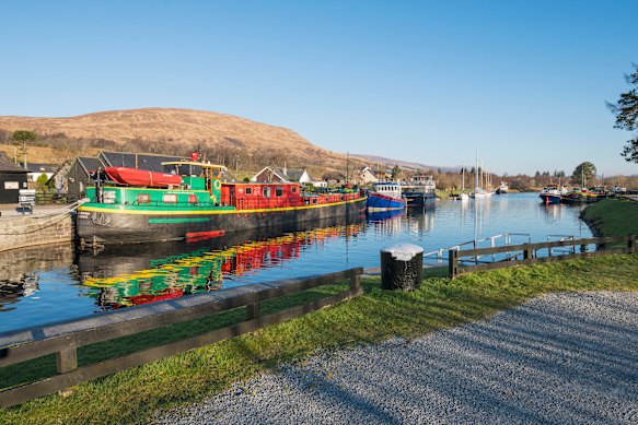 Barges and cruise boats on the Caledonian Canal.