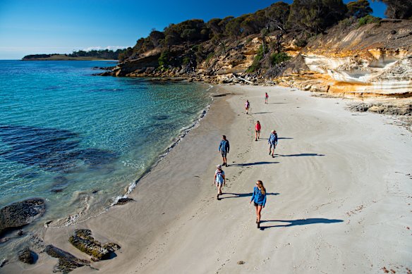 Maria Island and its Painted Cliffs, at one end of Hopground Beach.
