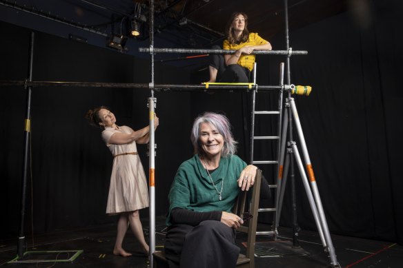 Wittenoom writer Mary Anne Butler (front) and cast members Emily Goddard and Caroline Lee.