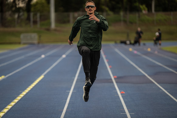 Brandon Starc limbering up at Sydney Olympic Park 