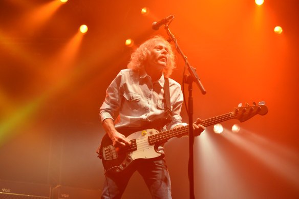 Bassist Alan Lancaster performing on stage at Wembley Arena in London in 2013. 