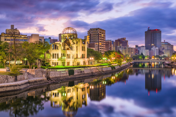 Hiroshima and its Atomic Dome at dusk.