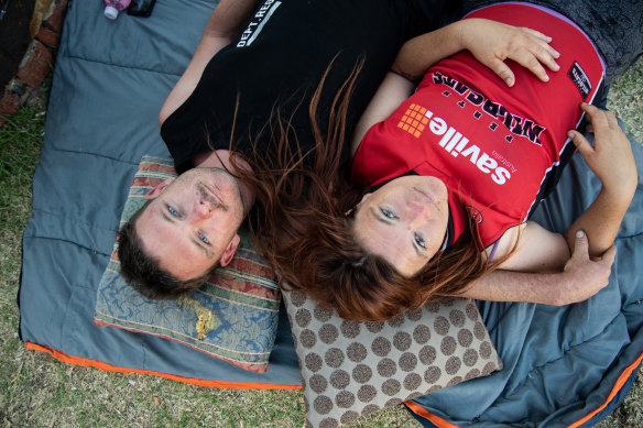 Shantelle Saville, 34, and Luke Fleming, 34, have been staying at the camp for about two weeks. 