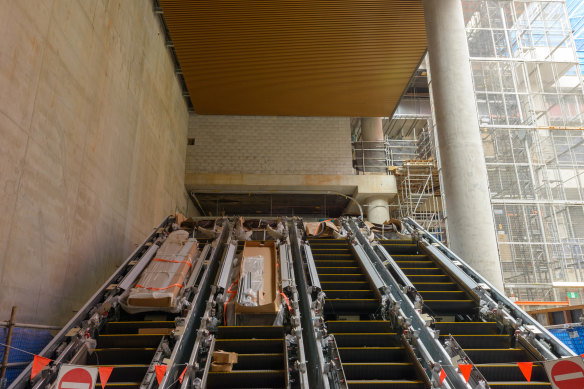 Escalators are being installed at the Roma Street Cross River Rail station.