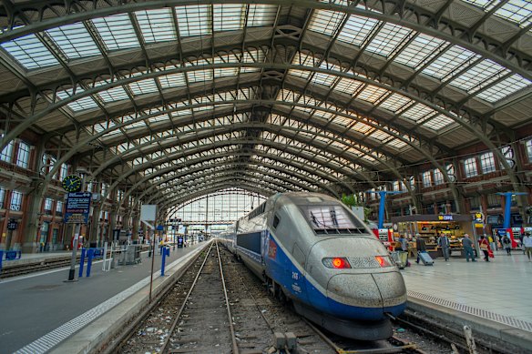Old technology meets new at the train station at Lille in France. 
