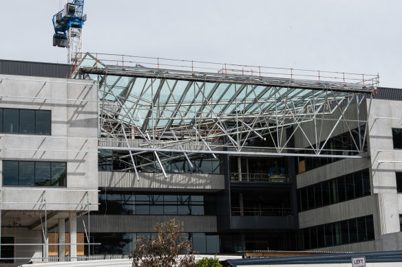 The scene of the building collapse at Curtin University on Tuesday.