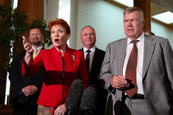 One Nation leader Senator Pauline Hanson and incoming Member for Farrer David Farley.