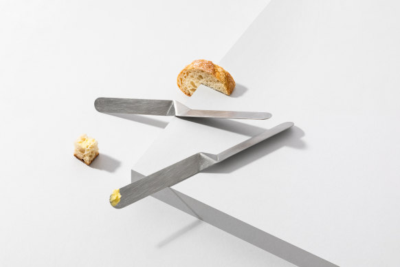 A pair of handcrafted stainless steel Butter Knives by Ferro Forma $160 