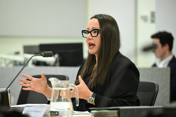 Harriet Shing, the former minister for Commonwealth Games legacy, last month at the state’s upper house inquiry into the Games.