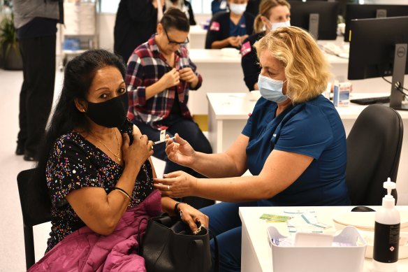 NSW Health mass vaccination clinics like the one at Homebush have plenty of AstraZeneca supply available.