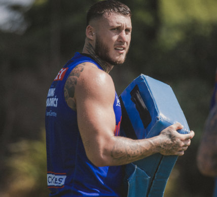 Canterbury Bulldogs recruit Bronson Xerri during his first day of NRL training after serving a four-year drugs ban.