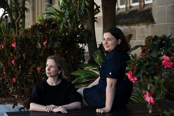 Maths associate professor Zsuzsanna Dancso (left) with one of her former students, Emily Cooper, at the University of Sydney. 