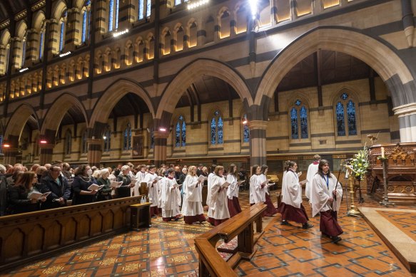 A service at St Paul’s Cathedral Melbourne for Queen Elizabeth II on Sunday night.