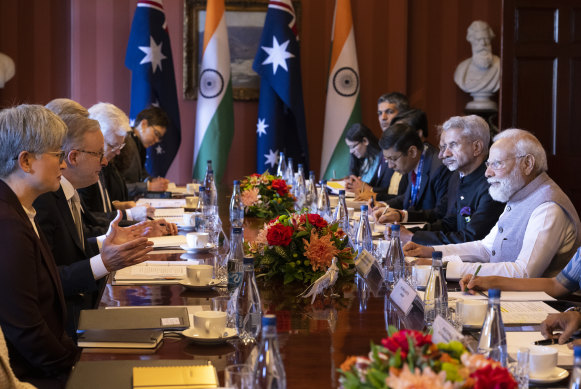Anthony Albanese and Narendra Modi hold bilateral talks at  Admiralty House in Sydney.