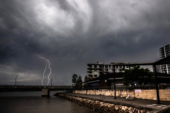 Lightning at Homebush as a storm approaches Sydney.