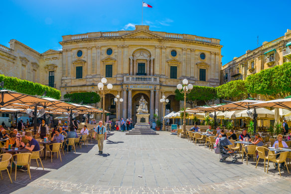 Alfresco eateries in Malta’s capital, Valletta.