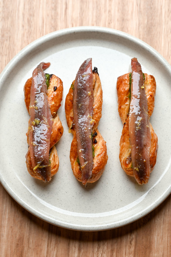 A new twist on anchovy toasts.