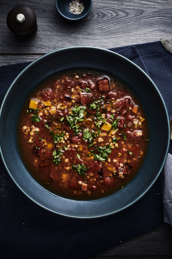 Root vegetable soups are among the prepared meals available.