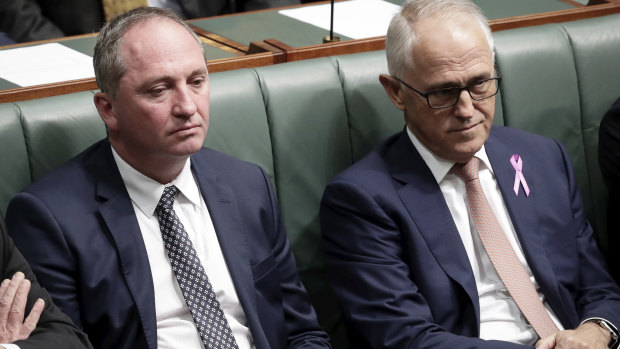 Barnaby Joyce and Prime Minister Malcolm Turnbull in Parliament on Thursday.