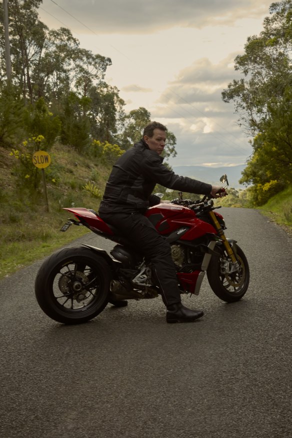 Perkins on his Ducati. “The uncomfortable bogan truth is that I’m a petrolhead.”