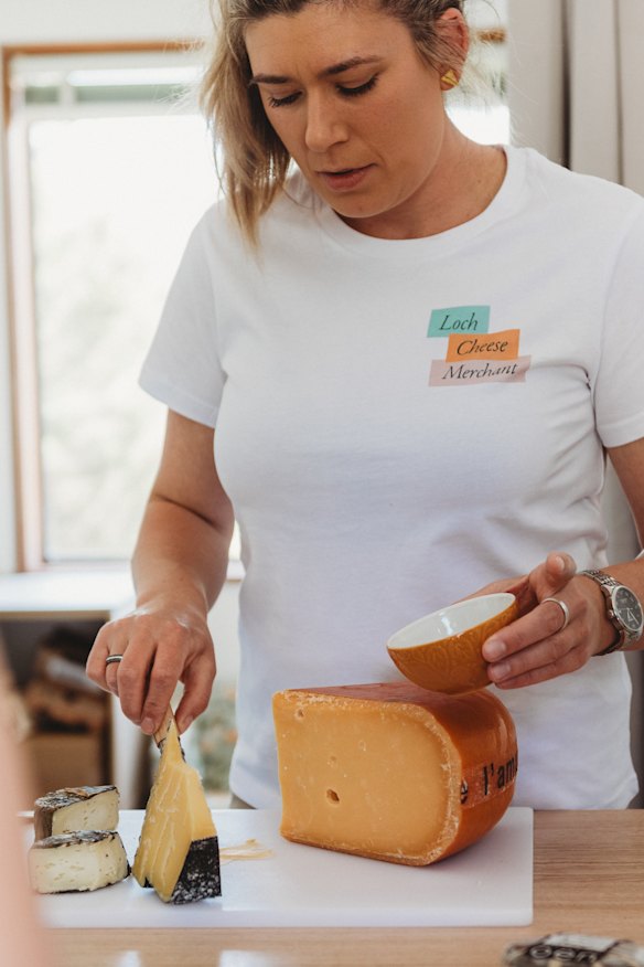 Cheesemonger Stacey Wagner at her tiny shop, Loch Cheese Merchant, in Loch.