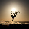 Tim Bringer competes in the Maxxis Slopestyle in Memory of McGazza final during Crankworx in Rotorua, New Zealand.