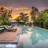 The retreat’s lap pool is shaded and private.