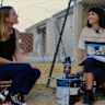 Emma Pegrum (left) and Kate Hulett (right) record their A Piece of Kate podcast in Treeby, in the federal electorate of Fremantle.