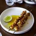 Toothfish skewers with prawn and lemongrass sambal.