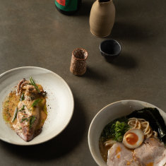 Ramen and local squid with caramelised mustard and brown butter. 