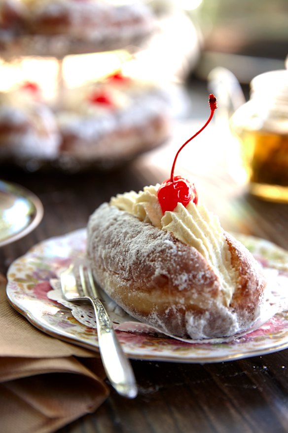 Cream-filled doughnut. 