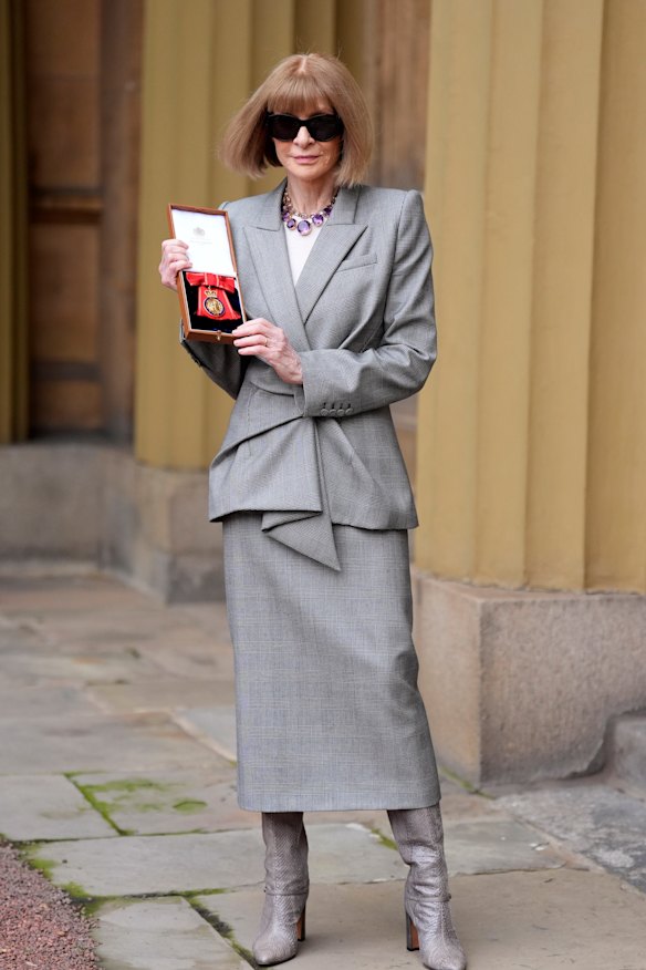 Anna Wintour after being made a Companion of Honour at an investiture ceremony at Buckingham Palace in London (2025). 