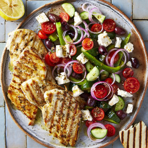 Greek chicken and salad.