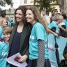 Allegra Spender with her sister fashion designer Bianca Spender as she kicks off her campaign to stand as an Independent in the electorate of Wentworth, Paddington.