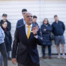 Ray White Oakleigh auctioneer Robert Cincotta takes bids during the Northcote auction.