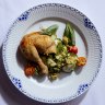 Chef Ben Greeno’s roast chook with zucchini and grapes.