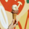 A hazelnut and pistachio praline cone.