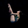 Melissa Wu competes in the women’s 10m platform at the Tokyo Olympics.