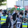 Pro-Palestinian protesters rallied in Caulfield last week after a local burger shop that was destroyed by fire became a focal point of community tensions over the Gaza conflict.