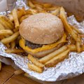 The Five Guys' build-your-own cheeseburger with chips.