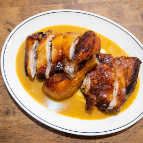 Chicken with parsnip and black pepper sauce. 