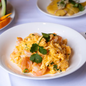 Prawn scrambled eggs.