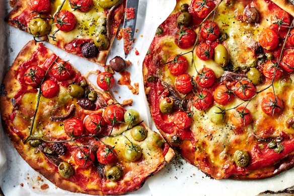 20-minute summer puttanesca pizza.