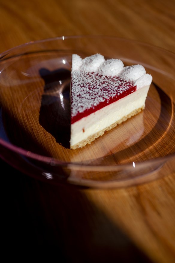 A slice of Iced Vovo Bavarian cream pie.