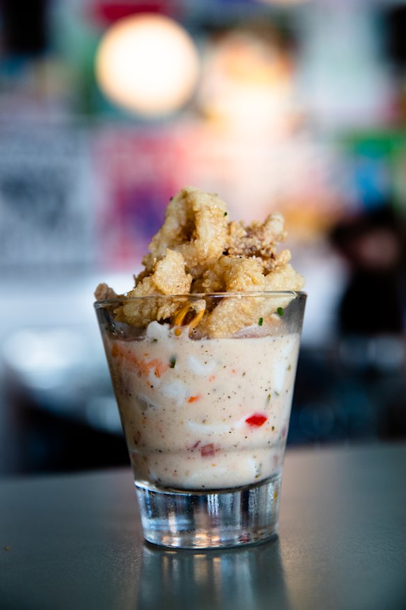 Leche de tigre (fish, prawns, lime, chilli).