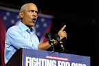 Barack Obama speaks during a campaign rally for Democratic Ohio Senate candidate Sherrod Brown.