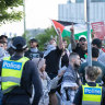 Protesters pepper-sprayed in clashes over Gaza near fire-ravaged Caulfield burger shop