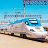 The high-speed passenger express Afrosiyob at the platform of Bukhara railway station, Uzbekistan.