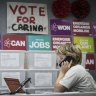 Early childhood educators volunteer on a phone bank set up by the United Workers Union to support Labor candidate Carina Garland in the seat of Chisholm.